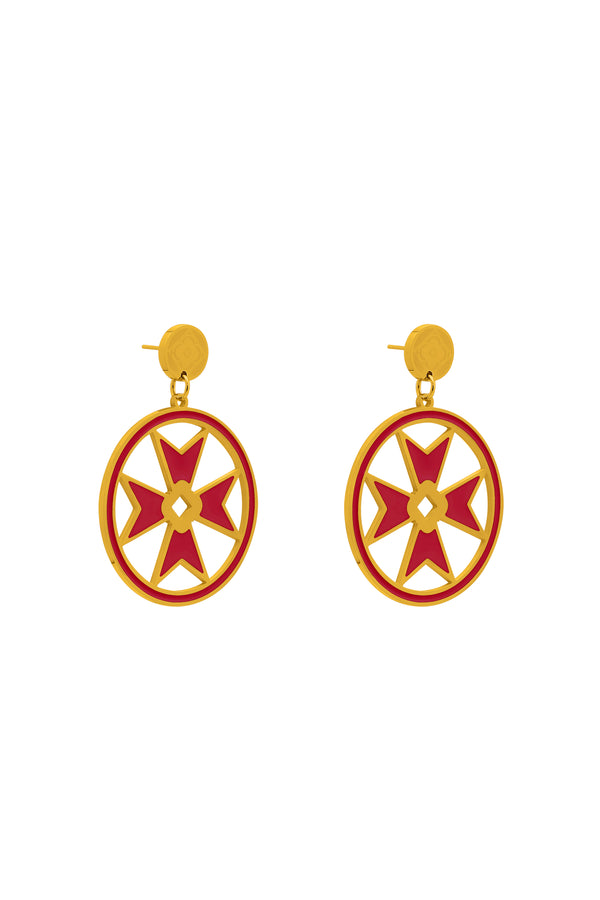 carisma Catriona’s Medium Maltese Cross Hoop Earring Set in Red Enamel