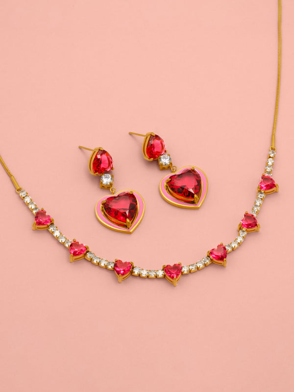 carisma Crystal Heart Choker & Qalb Tħabbat Earring Gift Set