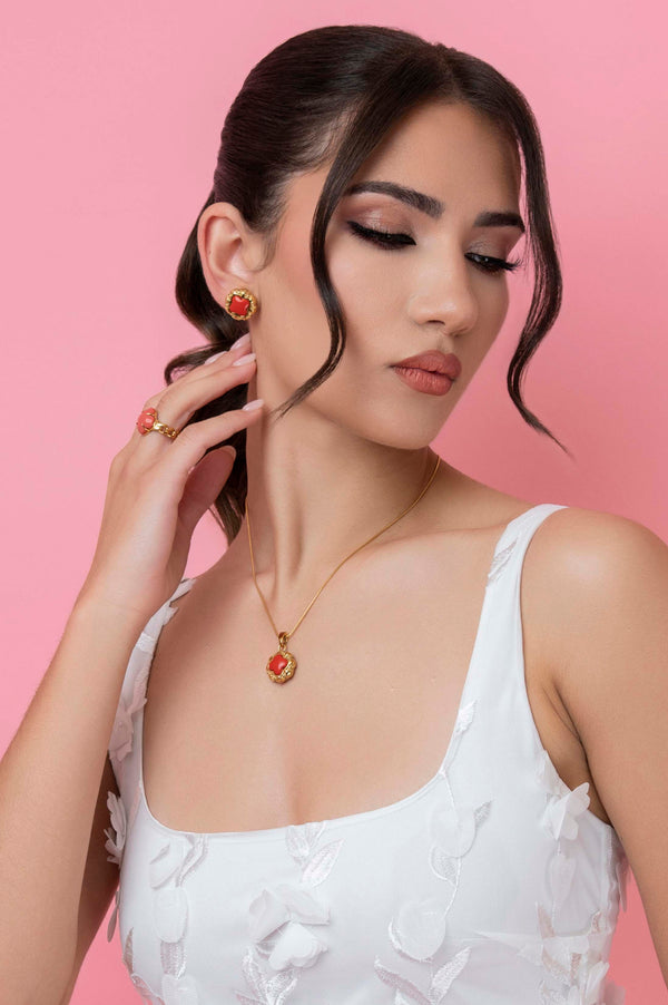 Carisma Donatella's Coral Statement Stud Earrings Set