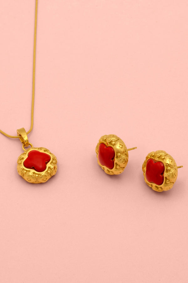 carisma Donatella's Coral Statement Stud Earrings Set & Pendant Gift Set