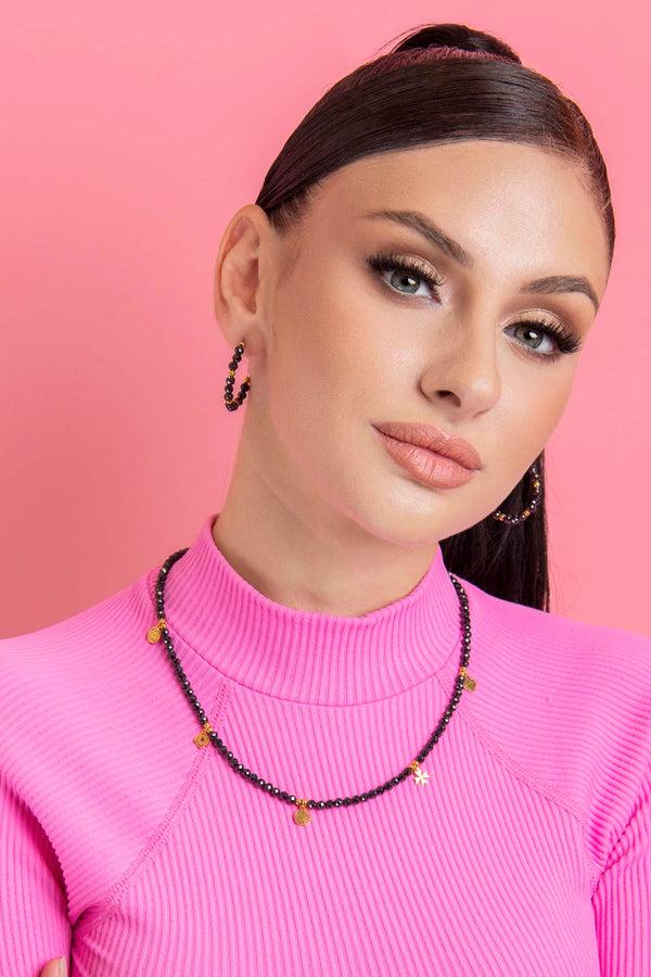 Carisma Ebony's Black Zirconia Beaded Hoop Earring Set