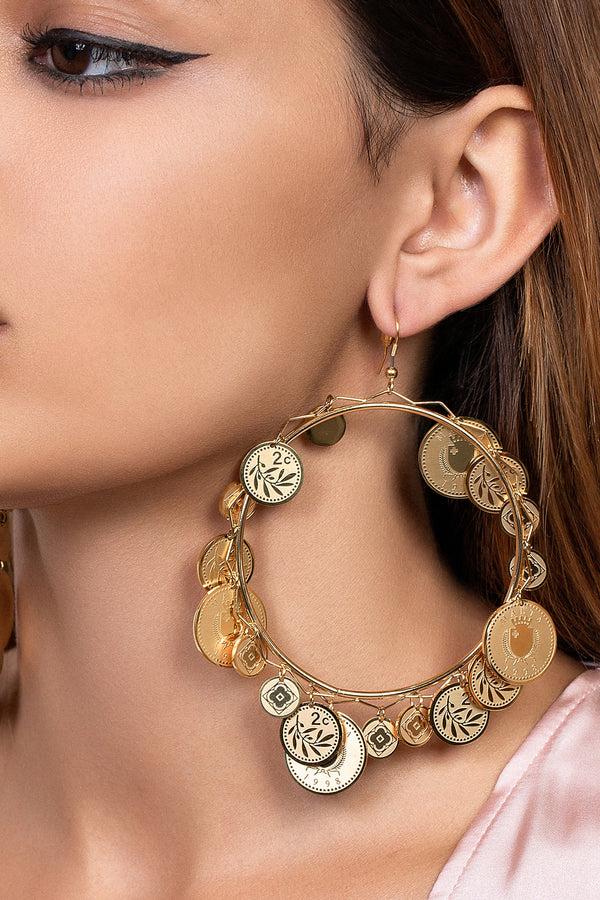 Carisma Elena's 18 Coin Pendant Unique Hoop Earring Set