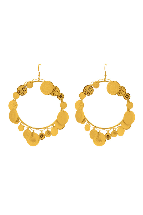 carisma Elena's 18 Coin Pendant Unique Hoop Earring Set