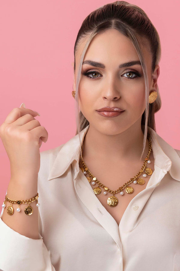 Carisma Fortitude Faith & Hope Coin Freshwater Pearl Charm Bracelet