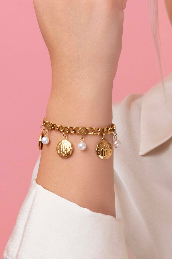 Carisma Fortitude Faith & Hope Coin Freshwater Pearl Charm Bracelet & Necklace Gift Set