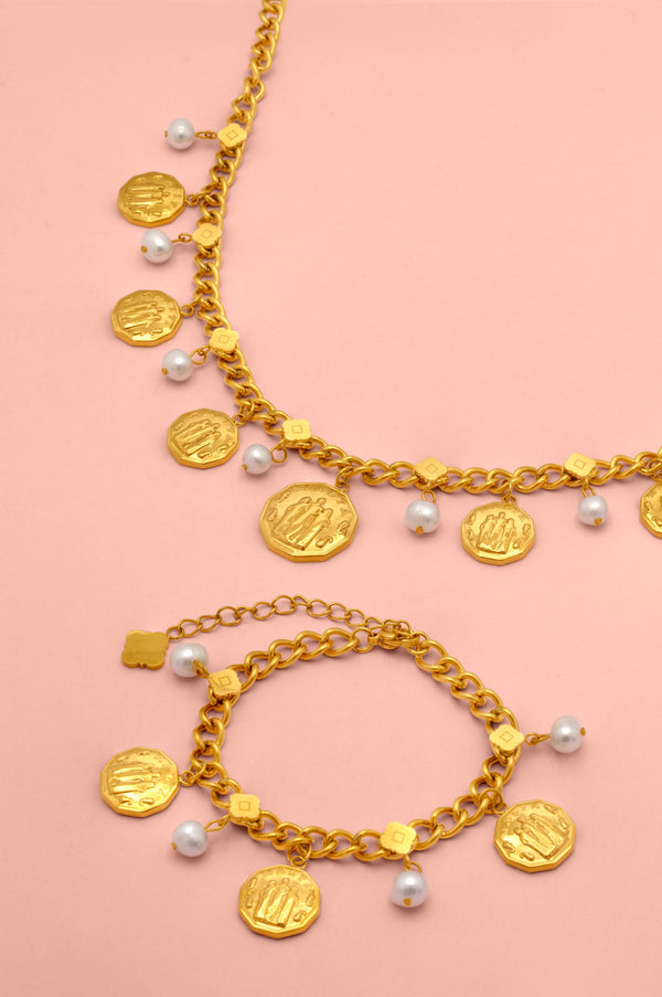 carisma Fortitude Faith & Hope Coin Freshwater Pearl Charm Bracelet & Necklace Gift Set