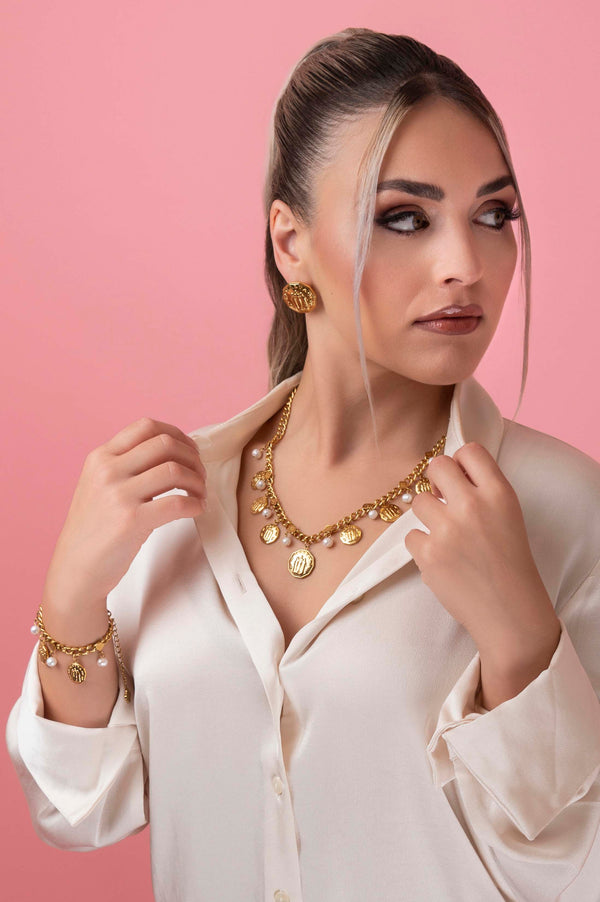 Carisma Fortitude Faith & Hope Coin Freshwater Pearl Charm Necklace