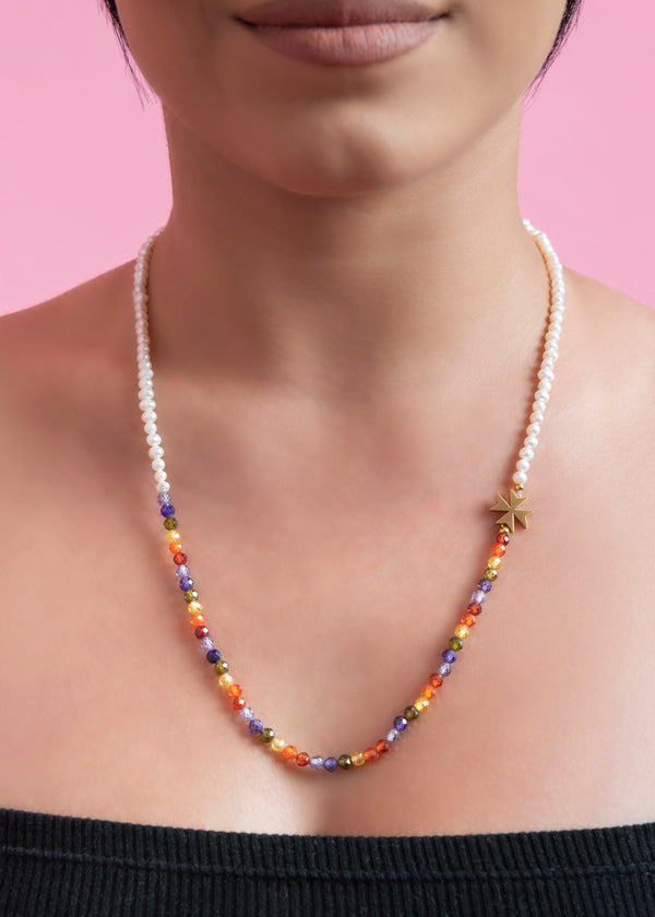 Carisma Freshwater Pearl & Beads Maltese Cross Necklace
