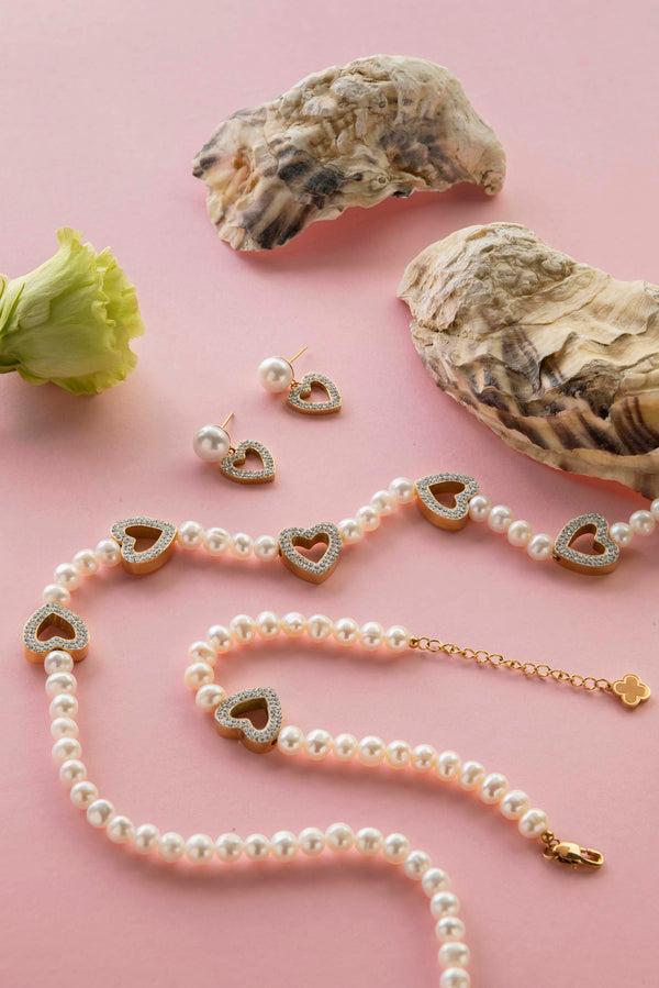 Carisma Freshwater Pearl Heart Pavé Drop Stud Earring Set