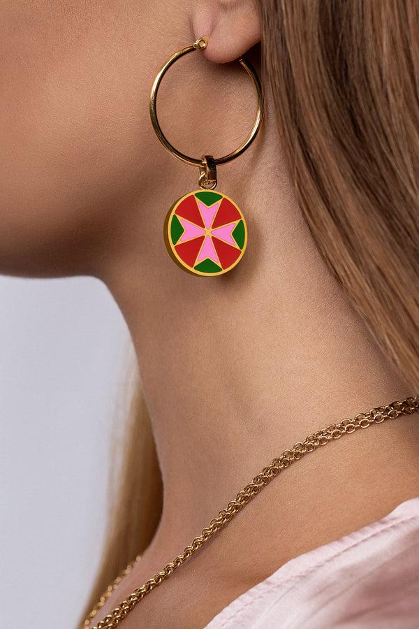 Carisma Fuchsia & Green Maltese Cross Pendant Earring Set