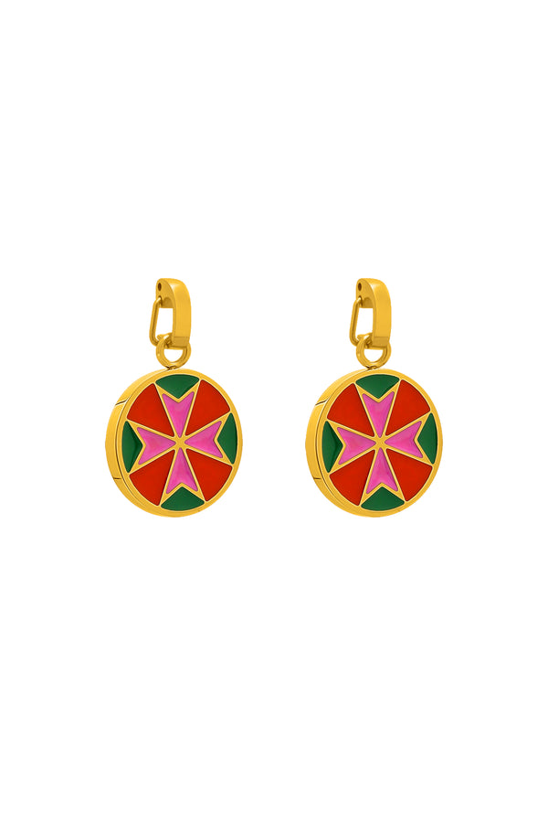 carisma Fuchsia & Green Maltese Cross Pendant Earring Set