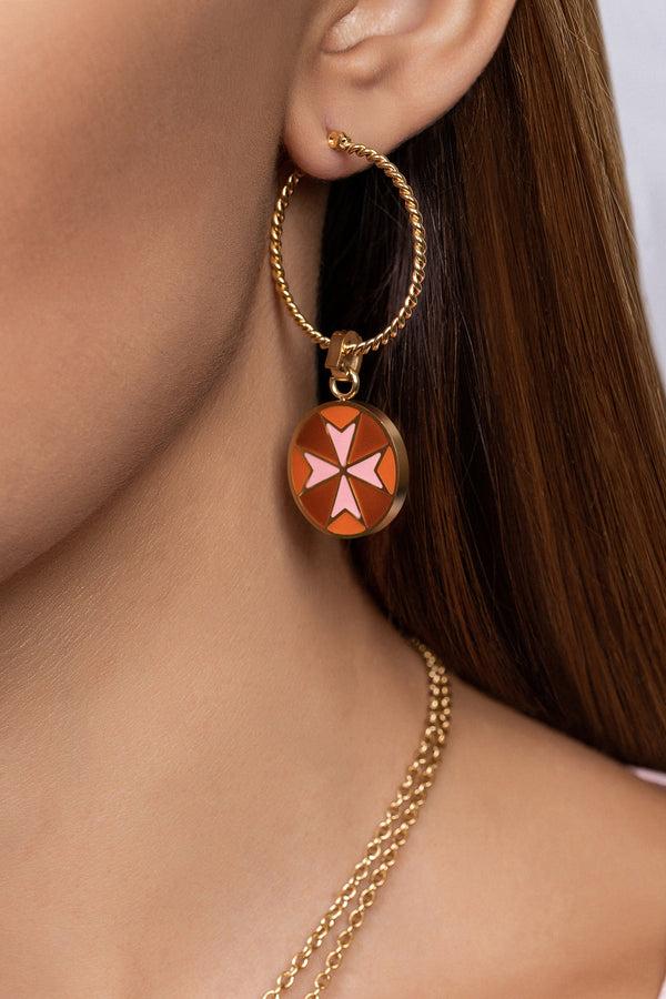 Carisma Hazel Brown Maltese Cross Pendant Earring Set