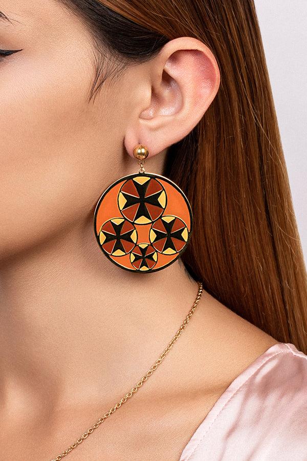 Carisma Hazel Brown Tetrad Maltese Cross Earring Set