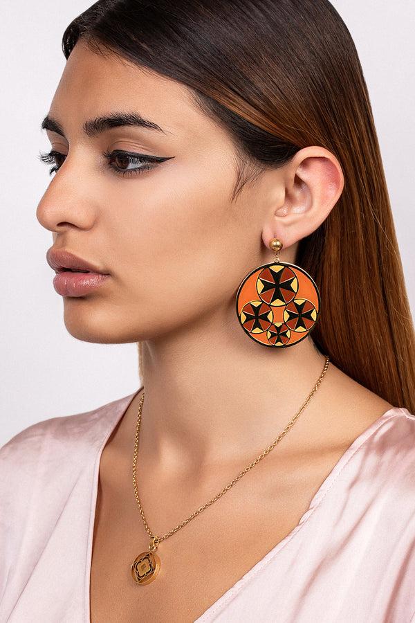 Carisma Hazel Brown Tetrad Maltese Cross Earring Set