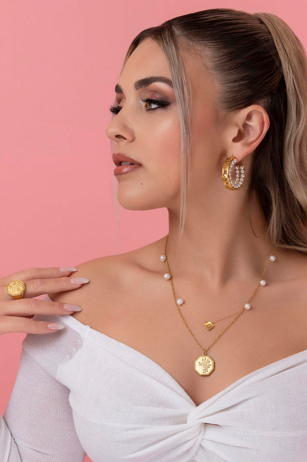 Carisma Katerina's Coin & Freshwater Pearl Statement Hoop Earring Set