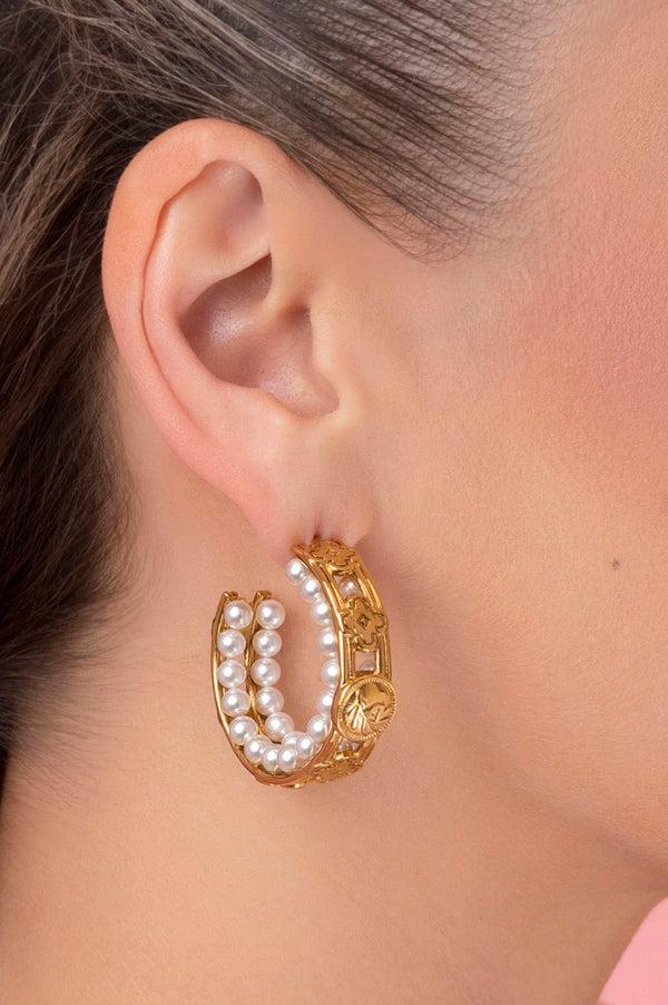 Carisma Katerina's Coin & Freshwater Pearl Statement Hoop Earring Set