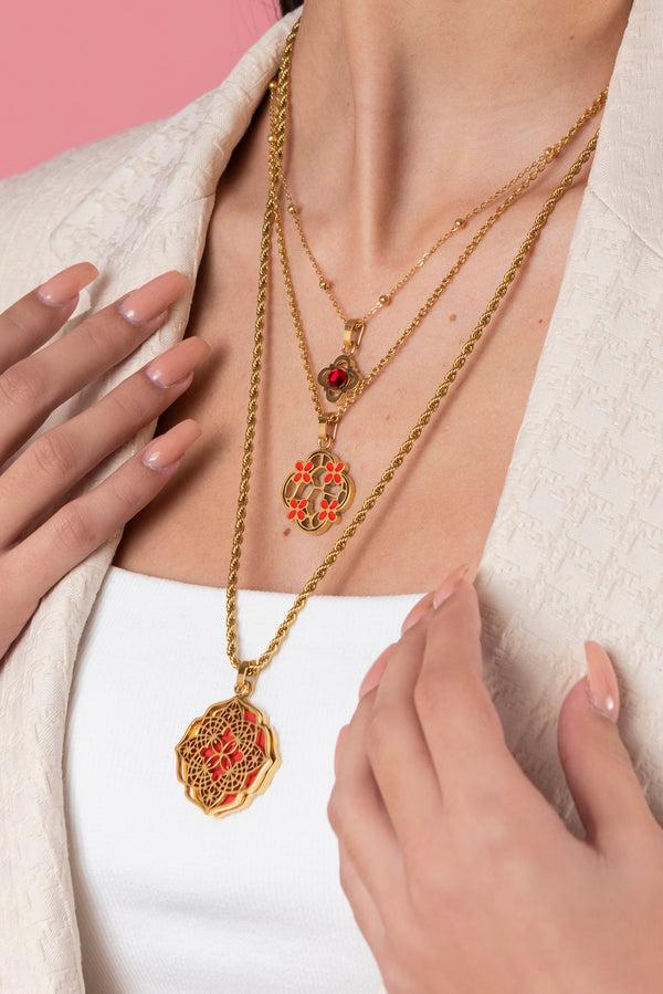 Carisma Kerċem Lace Hollow & Red Carnelian Stone Pendant Set
