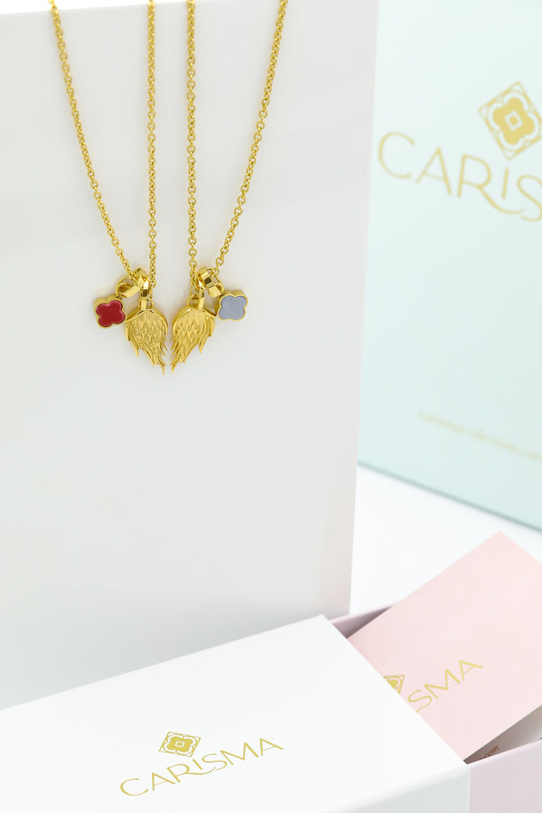 carisma L-Aqwa Ħabiba Angel Wings Pendant & Carisma Birthstone Pendant Gift Set