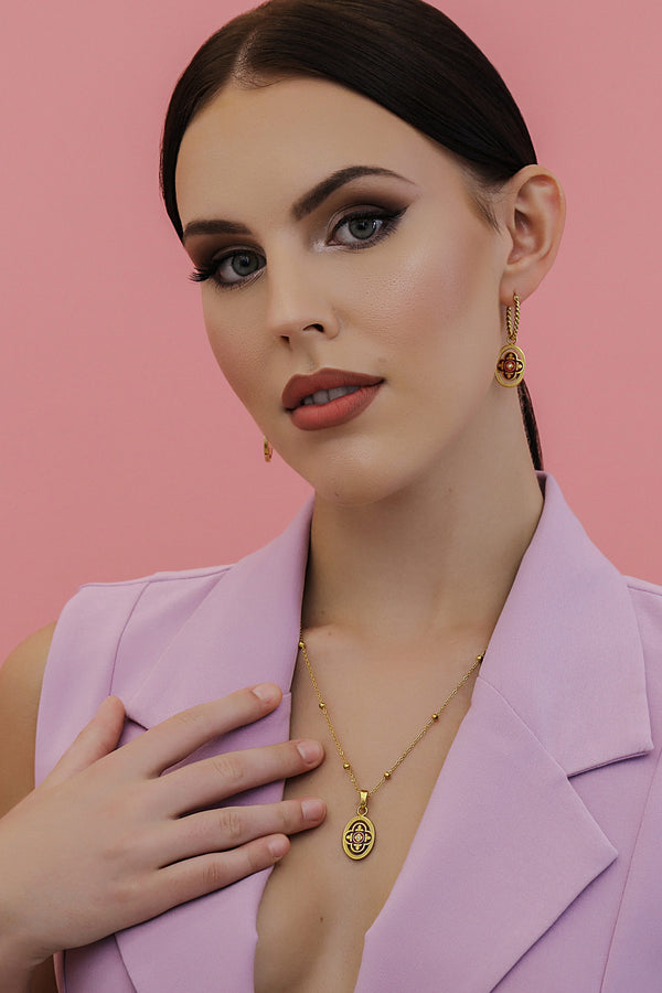 Carisma Lellux Burgundy Maltese Tile Pendant & Earring Gift Set