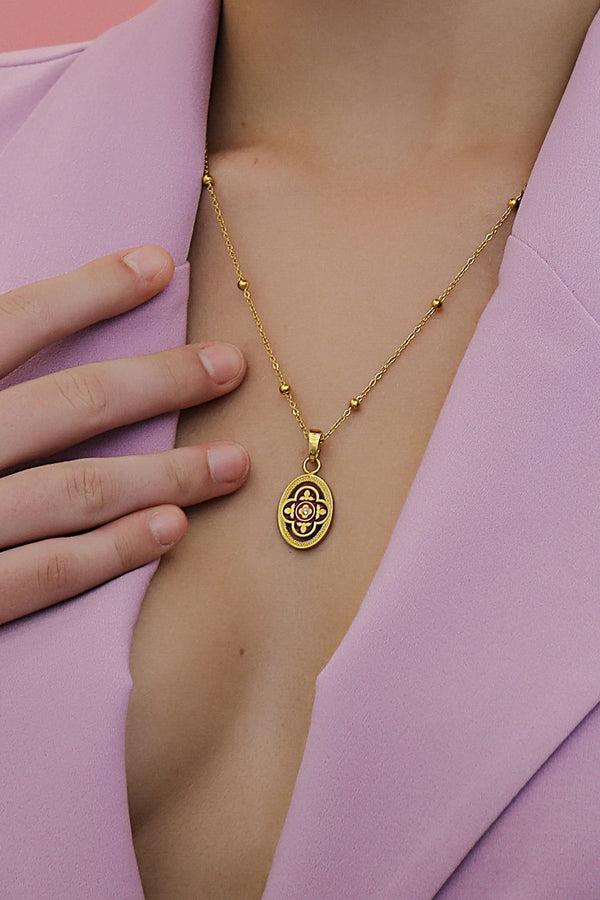 Carisma Lellux Burgundy Maltese Tile Pendant & Earring Gift Set