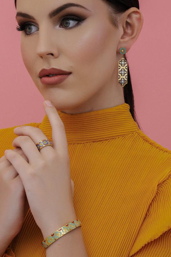 Carisma Lellux Burgundy Maltese Tile Pendant & Lellux Teal And Burgundy Maltese Tile Drop Earrings Gift Set