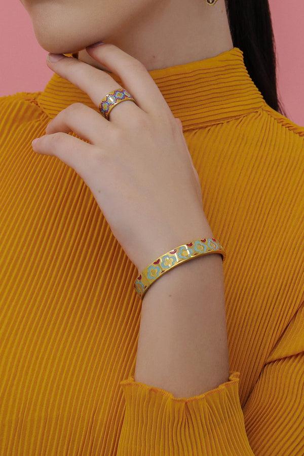 Carisma Lellux Teal & Burgundy Maltese Tile Bangle & Ring Gift Set