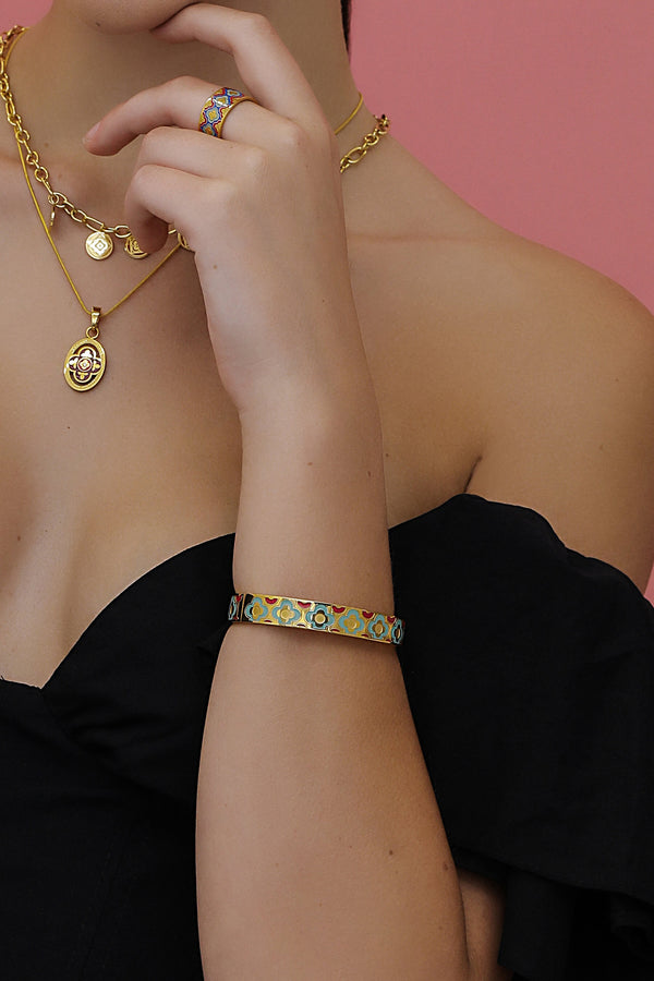 Carisma Lellux Teal & Burgundy Maltese Tile Bangle & Ring Gift Set