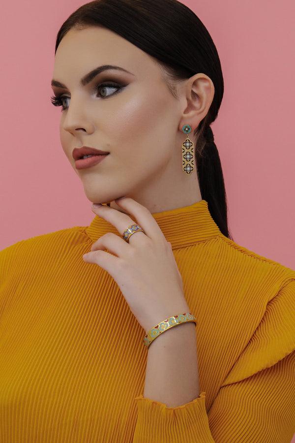 Carisma Lellux Teal & Burgundy Maltese Tile Drop Earrings