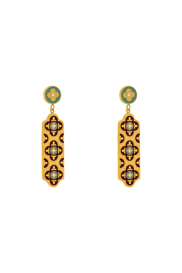 carisma Lellux Teal & Burgundy Maltese Tile Drop Earrings