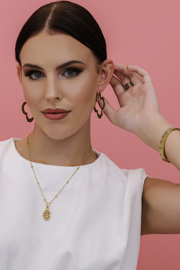 Carisma Lellux Teal & Burgundy Maltese Tile Oversized Hoop Earring Set