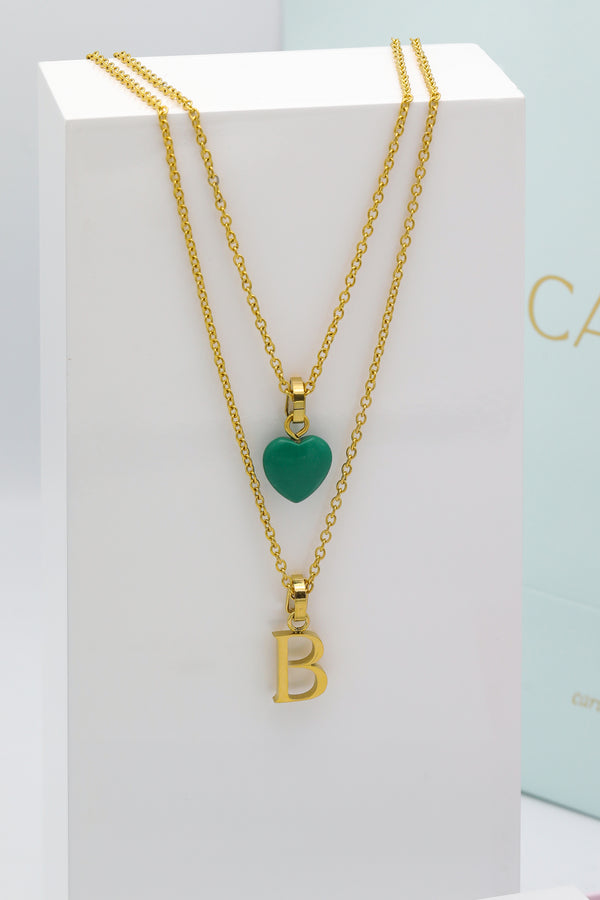 Carisma Letter Pendant & Heart Birthstone Layered Necklace Gift Set