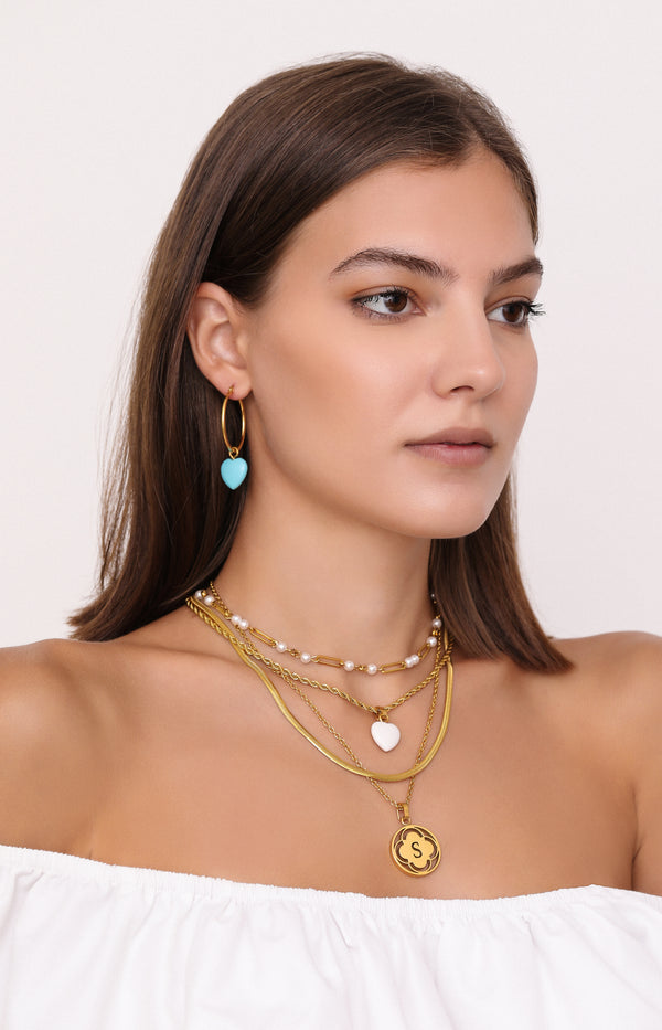 Carisma Letter Pendant & Heart Birthstone Layered Necklace Gift Set