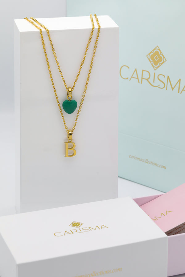carisma Letter Pendant & Heart Birthstone Layered Necklace Gift Set