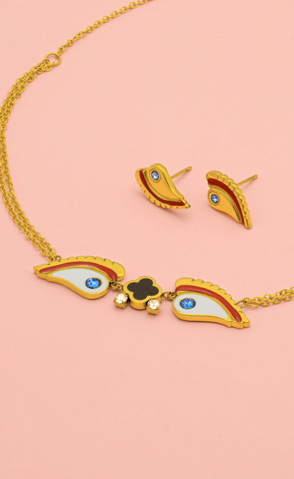 carisma Luzzu Eye Choker Necklace & Golden Luzzu Eye Stud Earring Set Gift Set