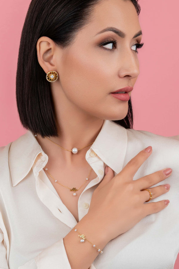 Carisma ‘Ma’ Cursive Freshwater Pearl Necklace & Bracelet Gift Set