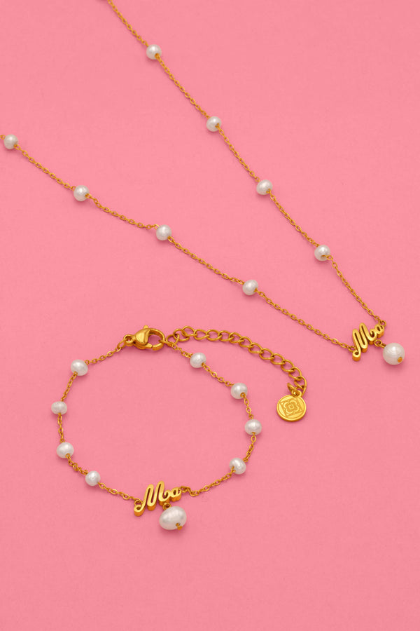 carisma ‘Ma’ Cursive Freshwater Pearl Necklace & Bracelet Gift Set