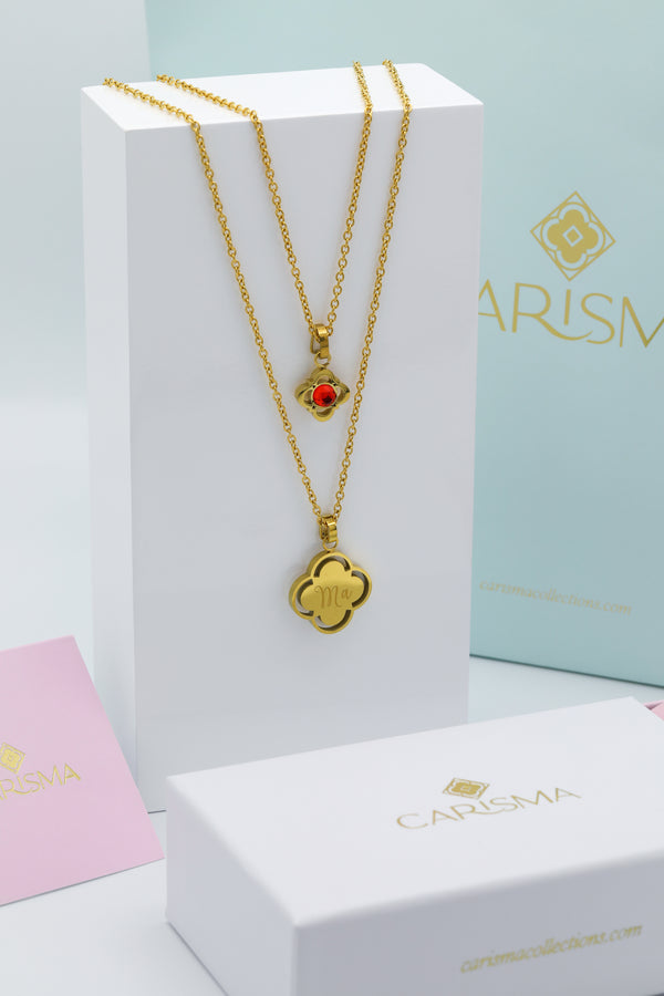 carisma "Ma" Or "Mum" Carisma Pendant & Carisma Logo Birthstone Pendant Layered Necklace Gift Set