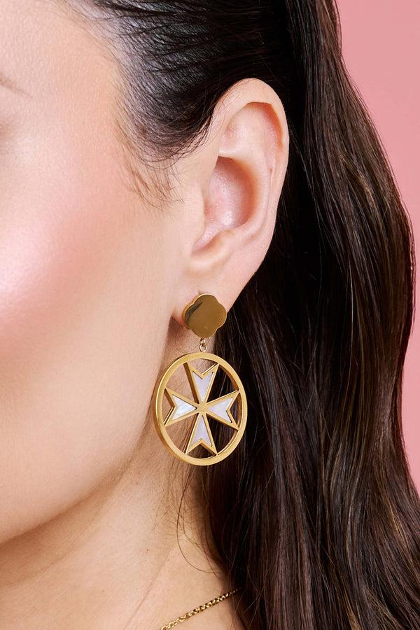 Carisma Maltese Cross Madre Perla Petite Earring Set