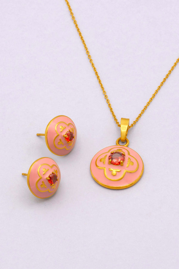 carisma Maltese Tile Carisma Red Stone Stud Earring Set & Small Pendant Gift Set