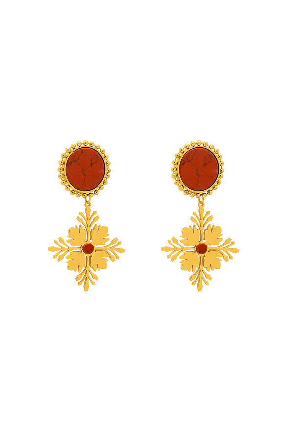 carisma Maltese Tile Pattern Stud Earrings with Flame Stone