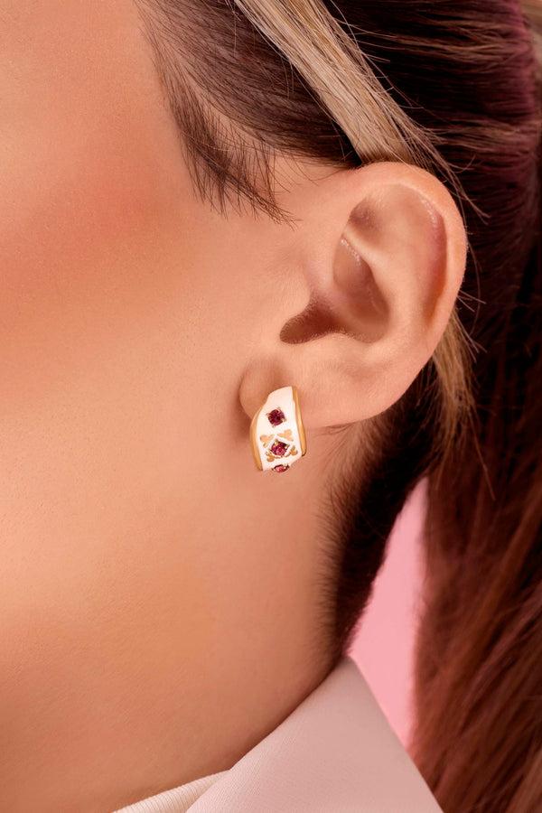 Carisma Maltese Tile Pink Crescent Stud Earring Set