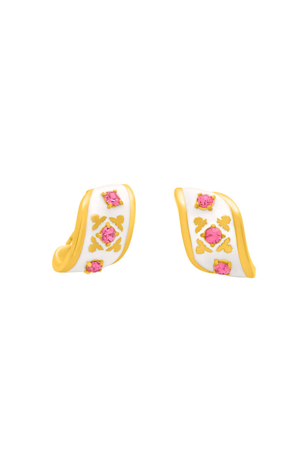 carisma Maltese Tile Pink Crescent Stud Earring Set