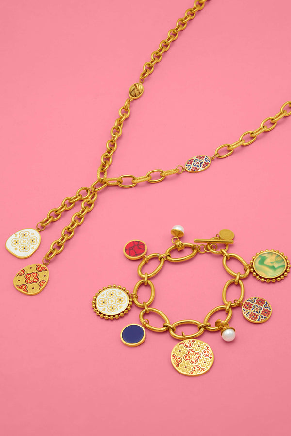 carisma Maltese Tile & Stone Charm Bracelet & Necklace Gift Set