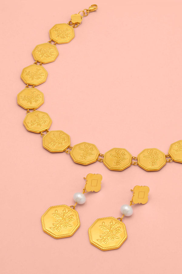 carisma Margerita's Coin & Freshwater Pearl Statement Drop Earrings Set & Choker Necklace Gift Set