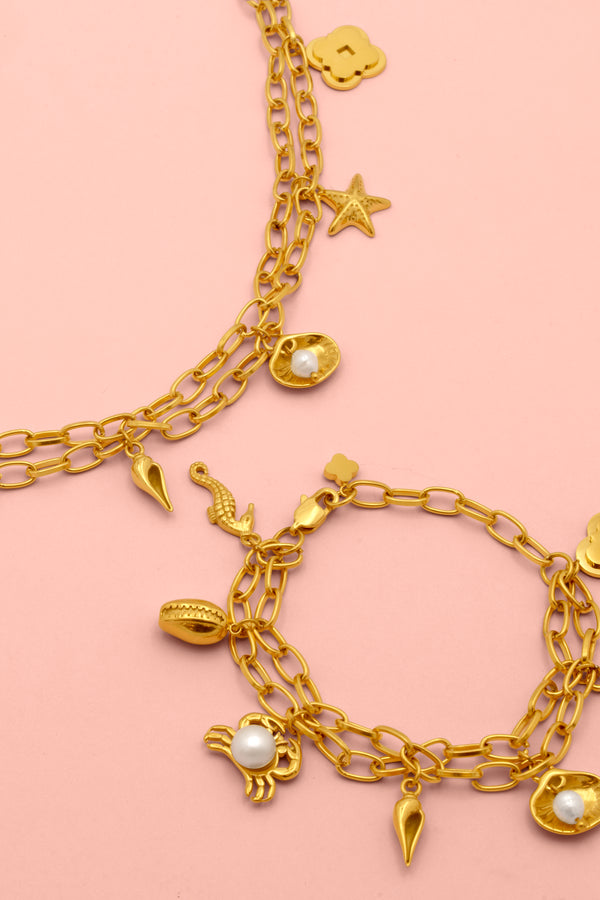 carisma Marina's Multi Charm Freshwater Pearl Bracelet & Necklace Gift Set