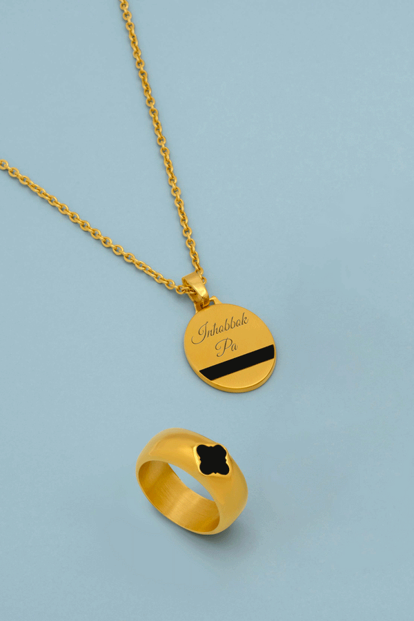 carisma Men's Black Enamel Ring & Engravable Pendant Gift Set