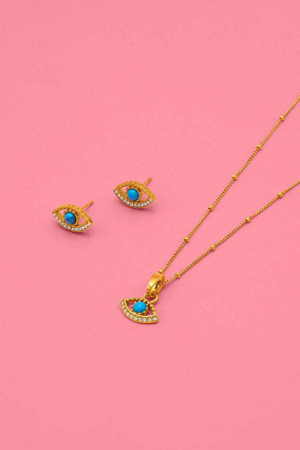 carisma Milos Evil Eye Stud Earrings & Pendant Gift Set