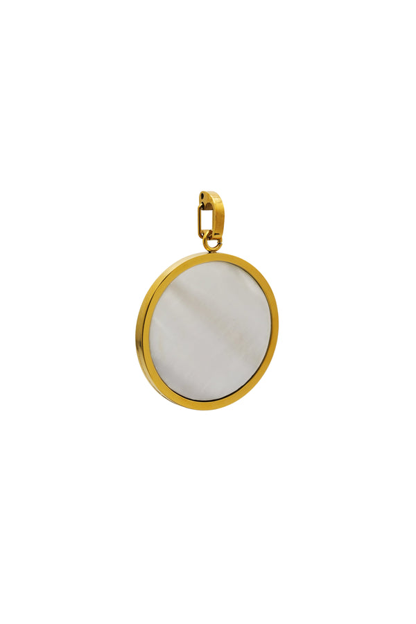 carisma Mother of Pearl Stone Large Circle Pendant - Engravable Back