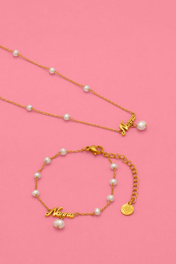 carisma ‘Nanna’ Cursive Freshwater Pearl Necklace & Bracelet Gift Set