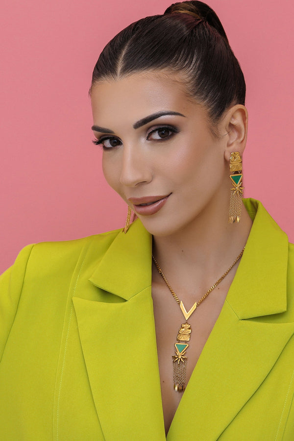 Carisma Neolithic Statement Green Enamel Necklace & Earrings Gift Set